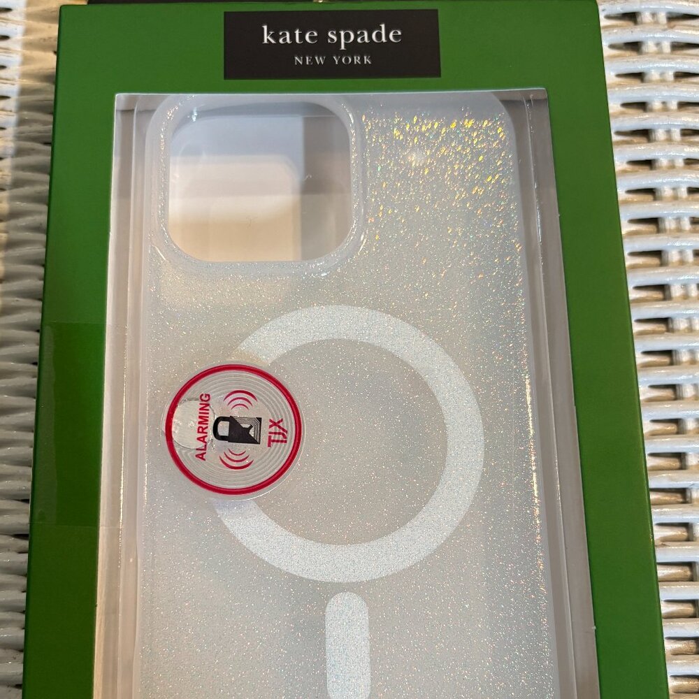 Kate Spade iPhone 16 Pro Max CELL PHONE CASE MagSafe Iridescent White Glitter